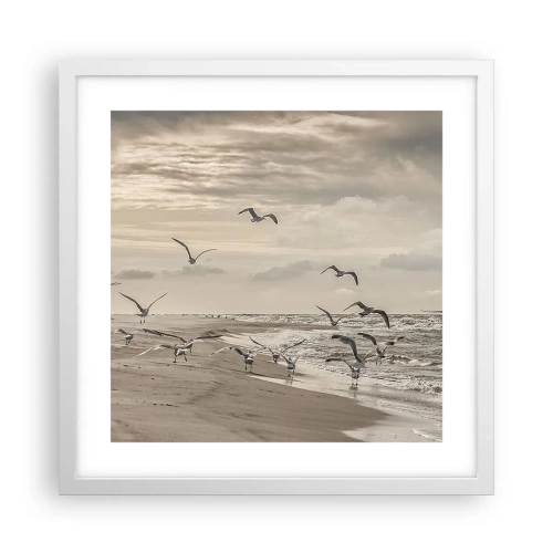 Poster in einem weißen Rahmen - Meeresrauschen, Vogelgesang - 40x40 cm