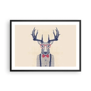 Poster in einem schwarzem Rahmen - Stilisierte Grafik eines Hirsches mit Brille und Fliege - 70x50cm - Eine lustige Extravaganz - Moderne Wanddekoration für Wohnzimmer und Schlafzimmer ARTTOR