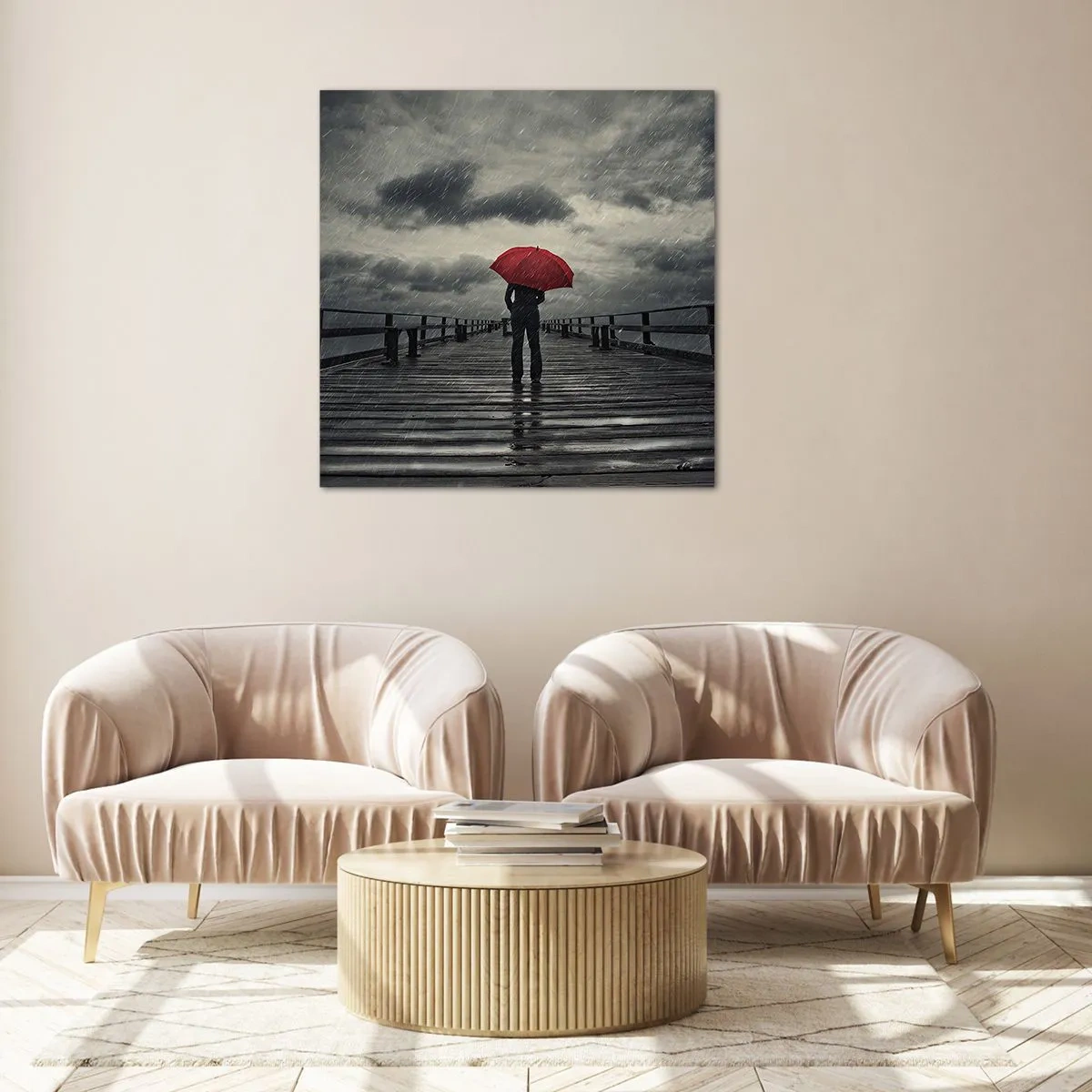 Glasbild - Bild auf glas - Es ist egal, dass es regnet - 70x70 cm