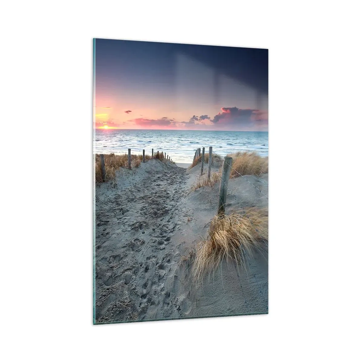 Glasbild - Bild auf glas - Weg zum Strand bei Sonnenuntergang - 80x120cm - Du hast einen Regenbogen aus strahlendem Licht verschüttet ... - Moderne Wanddekoration für Wohnzimmer und Schlafzimmer ARTTOR