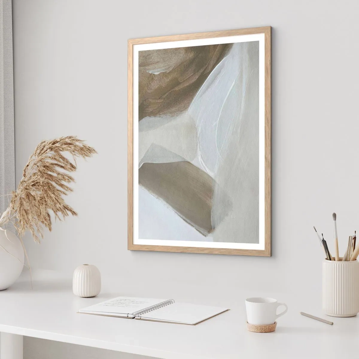 Poster in einem Rahmen aus heller Eiche - Welle aus Weiß - 70x100 cm