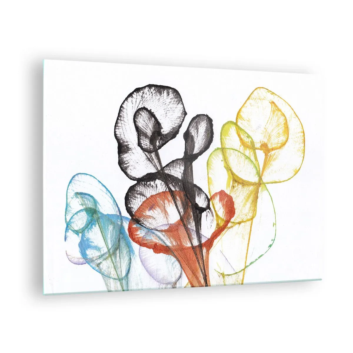 Glasbild - Bild auf glas - Bunte, durchscheinende Blumen im künstlerischen Stil - 70x50cm - Blumen mit Seele - Moderne Wanddekoration für Wohnzimmer und Schlafzimmer ARTTOR