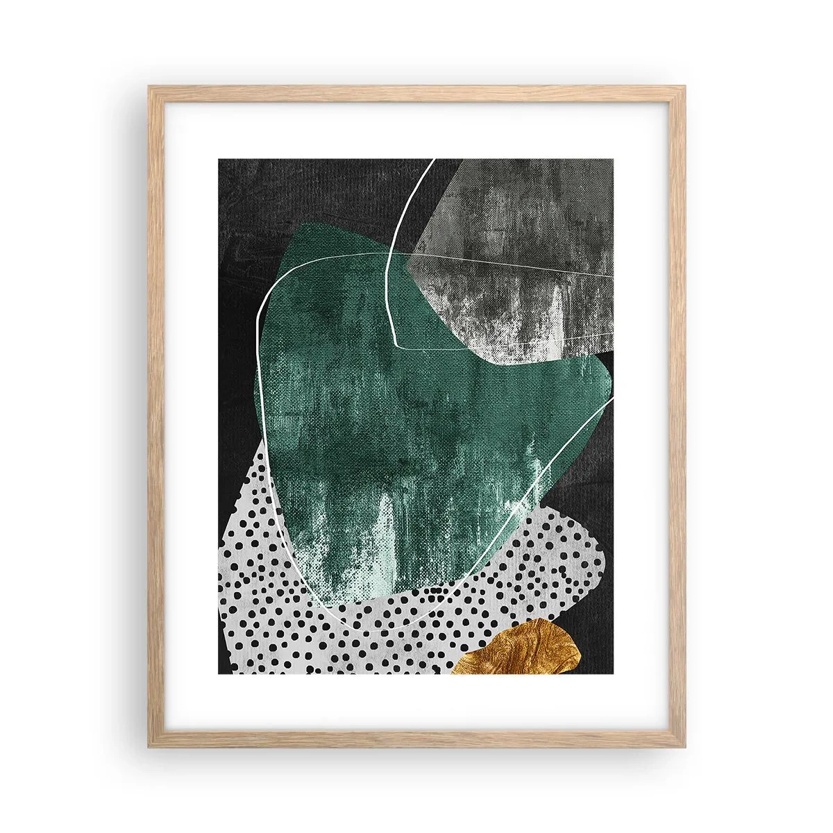 Poster in einem Rahmen aus heller Eiche - Bunte Abstraktion mit Blattgold - 40x50 cm