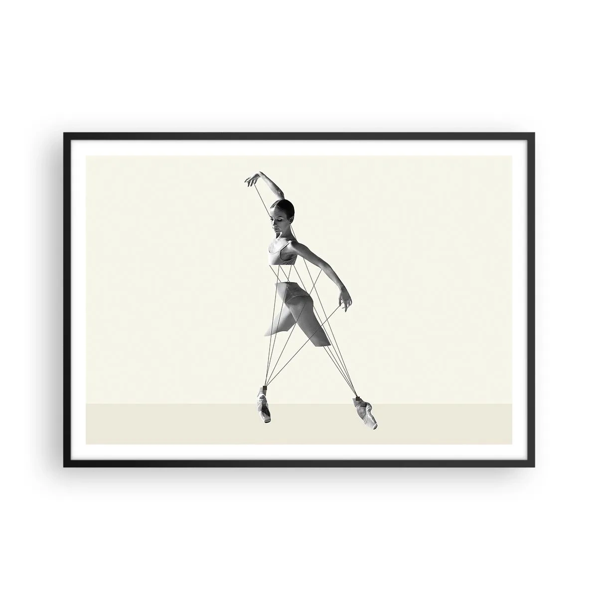 Poster in einem schwarzem Rahmen - Ballerina in geometrischer Interpretation mit Linien - 100x70cm - Im Theater der Welt - Moderne Wanddekoration für Wohnzimmer und Schlafzimmer ARTTOR