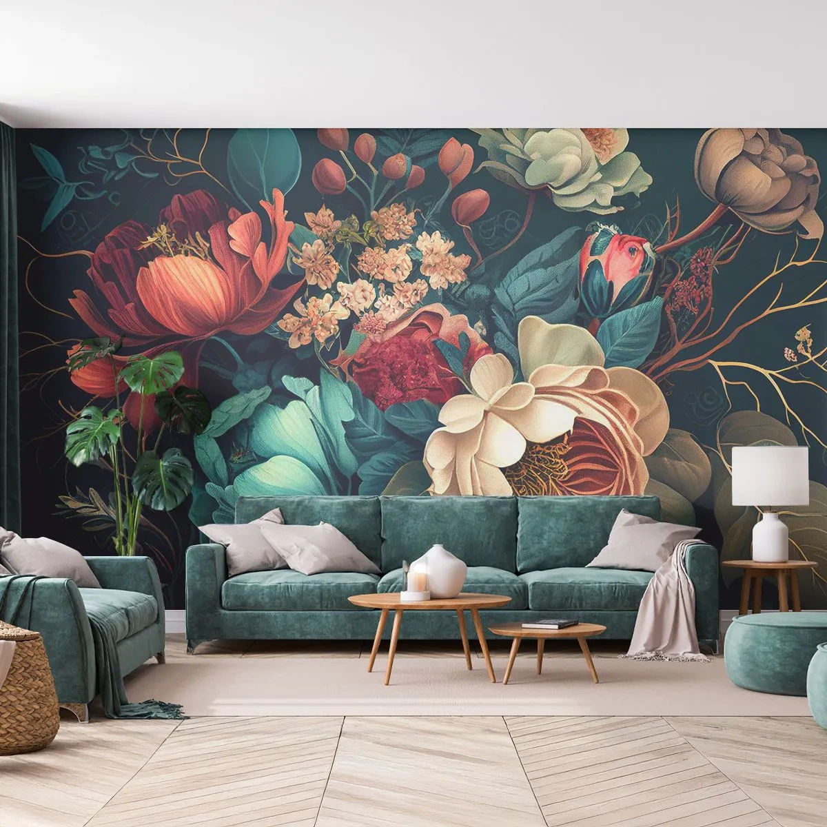 Maßgeschneiderte Fototapete Premium Sand - Charme des 19. Jahrhunderts - Blumen, Shabby-Chic, Klassisch