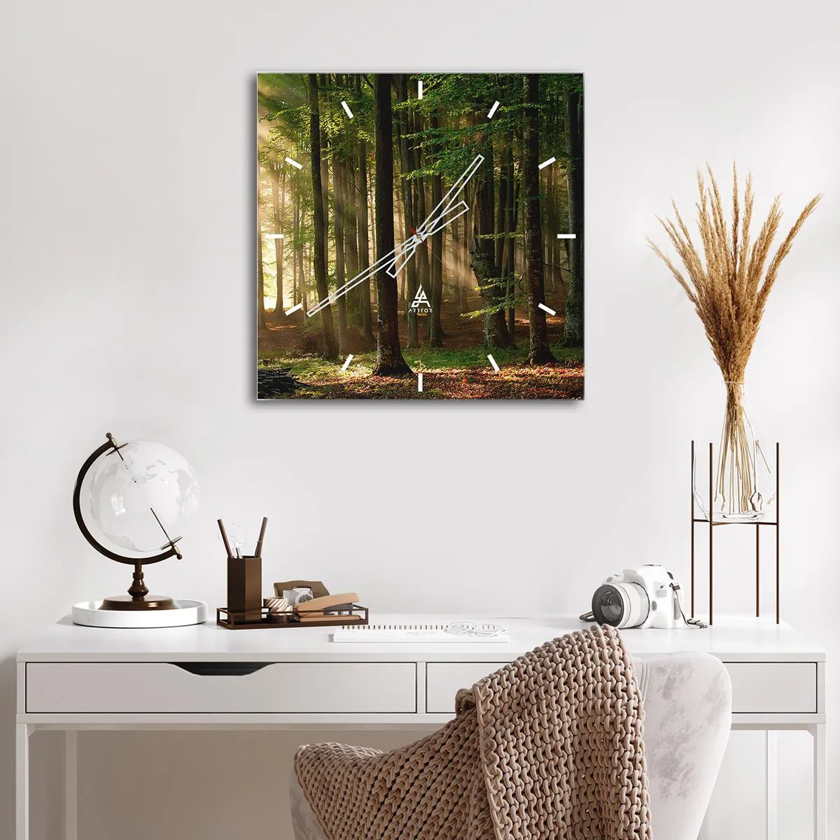Wanduhr - Glasuhr - Sonnenstrahlen dringen durch die Bäume im Wald - 30x30cm - Strahlend an einem Frühlingsmorgen - Moderne Wanddekoration für Wohnzimmer und Schlafzimmer ARTTOR