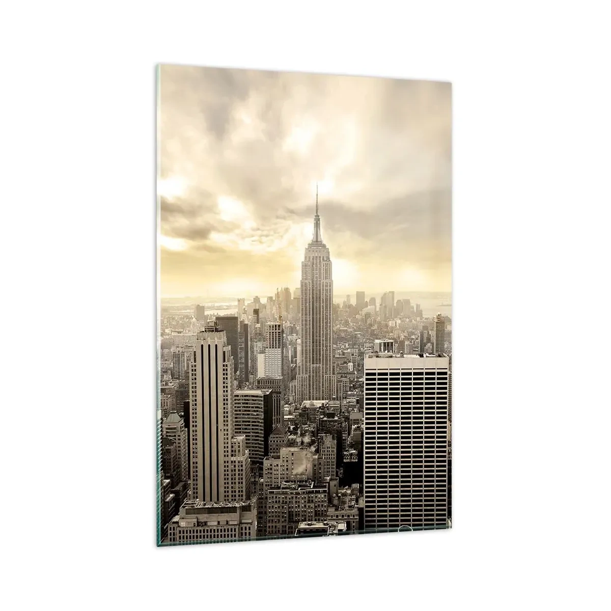 Glasbild - Bild auf glas - Panorama der Stadt mit Blick auf das Empire State Building - 80x120cm - New York aus Grau - Moderne Wanddekoration für Wohnzimmer und Schlafzimmer ARTTOR