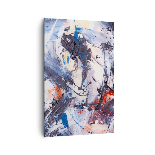 Bild auf Leinwand - Leinwandbild - Abstraktion mit dynamischen Pinselstrichen in Blau und Rot. - 80x120cm - Verrückter Tanz der Abstraktion - Moderne Wanddekoration für Wohnzimmer und Schlafzimmer ARTTOR