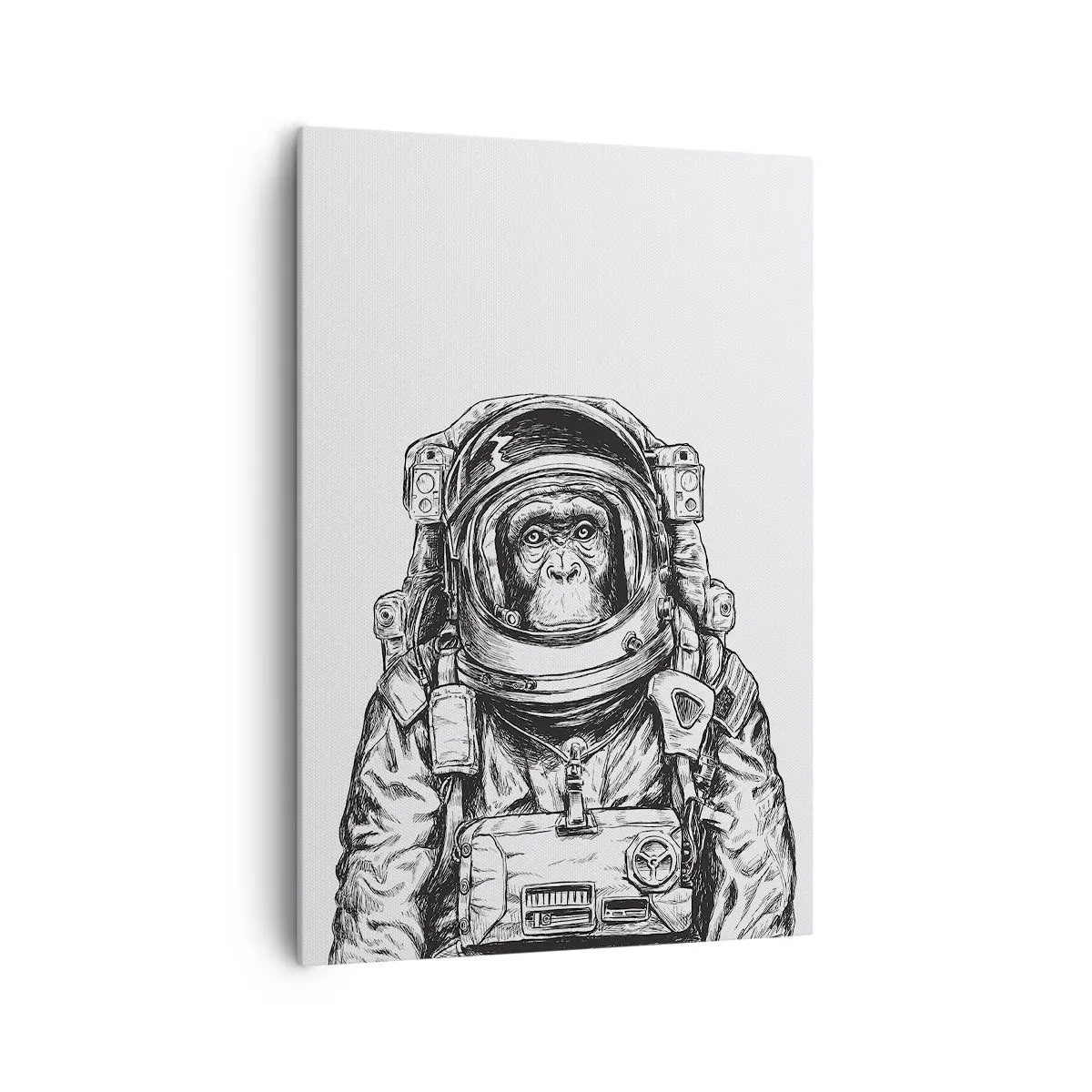 Bild auf Leinwand - Leinwandbild - Grafik eines Astronauten im Raumanzug mit Affenkopf - 70x100cm - Alternative Evolution - Moderne Wanddekoration für Wohnzimmer und Schlafzimmer ARTTOR