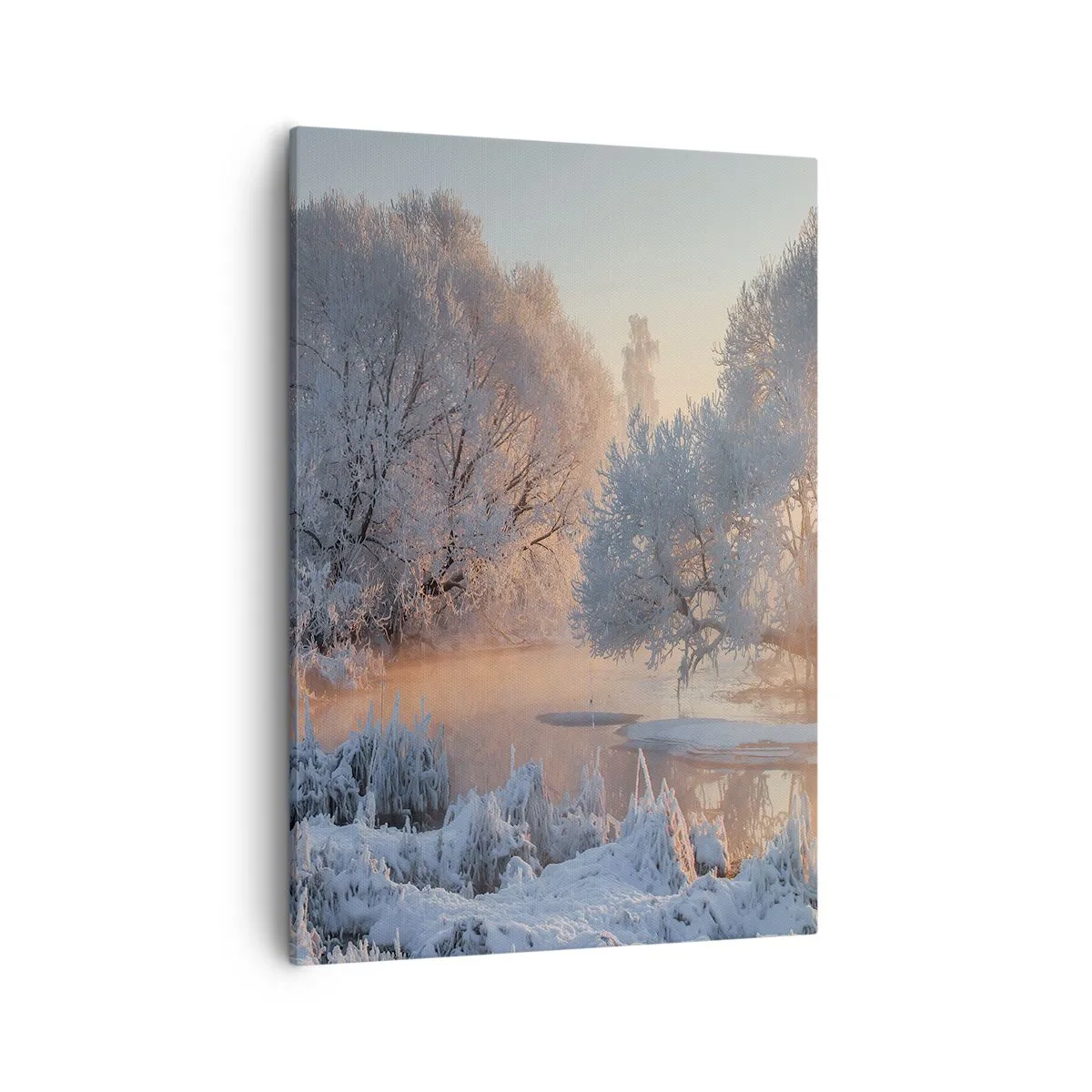Bild auf Leinwand - Leinwandbild - Winterlandschaft mit schneebedeckten Bäumen und einem Sonnenuntergang - 50x70cm - Alles im Kristall glänzt in der Sonne - Moderne Wanddekoration für Wohnzimmer und Schlafzimmer ARTTOR