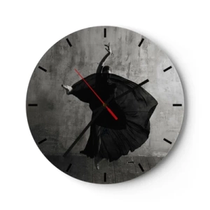 Wanduhr - Glasuhr - Eine schwarze Tänzerin in einer dynamischen Pose vor einer rohen Wand. - 30x30cm - Leidenschaftlicher Gürtel - Moderne Wanddekoration für Wohnzimmer, Küche und Schlafzimmer ARTTOR