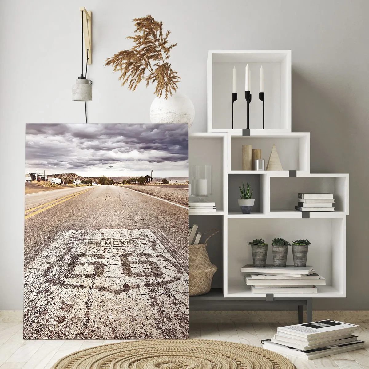 Glasbild - Bild auf glas - Route 66 mit Blick auf den Horizont - 50x70cm - Mother Road - eine amerikanische Legende - Moderne Wanddekoration für Wohnzimmer und Schlafzimmer ARTTOR