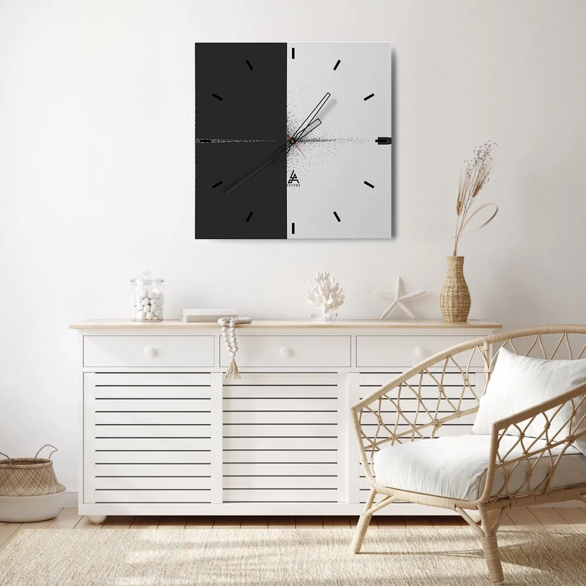 Wanduhr - Glasuhr - Ein symbolisches Projektil im minimalistischen, abstrakten Stil. - 30x30cm - Direkt zum Ziel - Moderne Wanddekoration für Wohnzimmer und Schlafzimmer ARTTOR