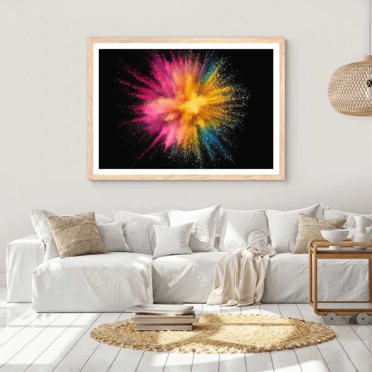 Poster in einem Rahmen aus heller Eiche - Die Geburt der Farben - 50x40 cm
