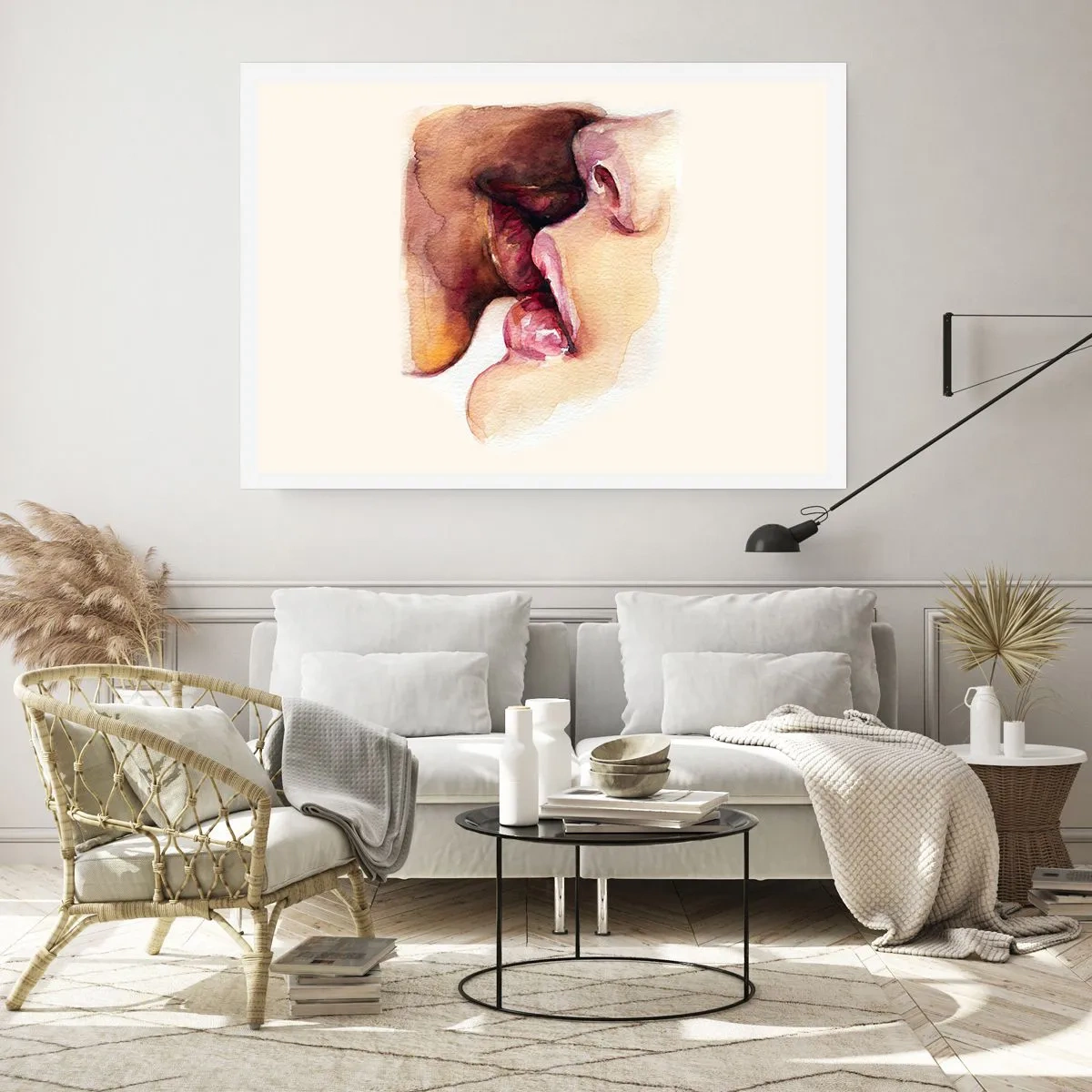 Poster - Ein Aquarell einer Nahaufnahme eines Gesichts - 100x70cm - Wie Tag und Nacht, Erde und Himmel - Moderne Wanddekoration für Wohnzimmer und Schlafzimmer ARTTOR