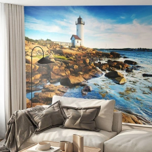 Selbstklebende Fototapete Deluxe Sticker - Komm glücklich zurück, ich warte - Landschaft, Leuchtturm, Atlantischer Ozean - 100x70 cm