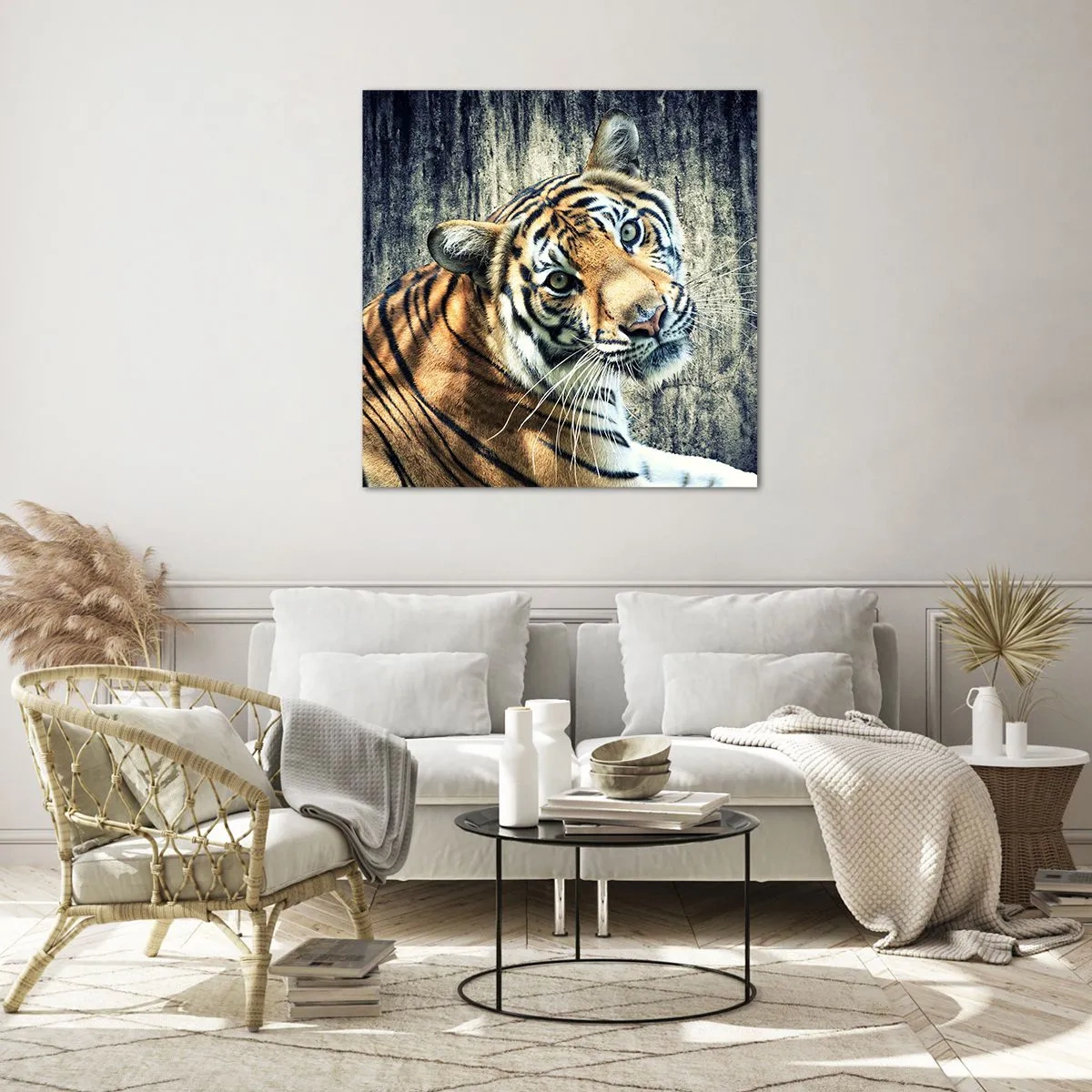 Glasbild - Bild auf glas - Portrait in Lichtstrahlen - 30x30 cm