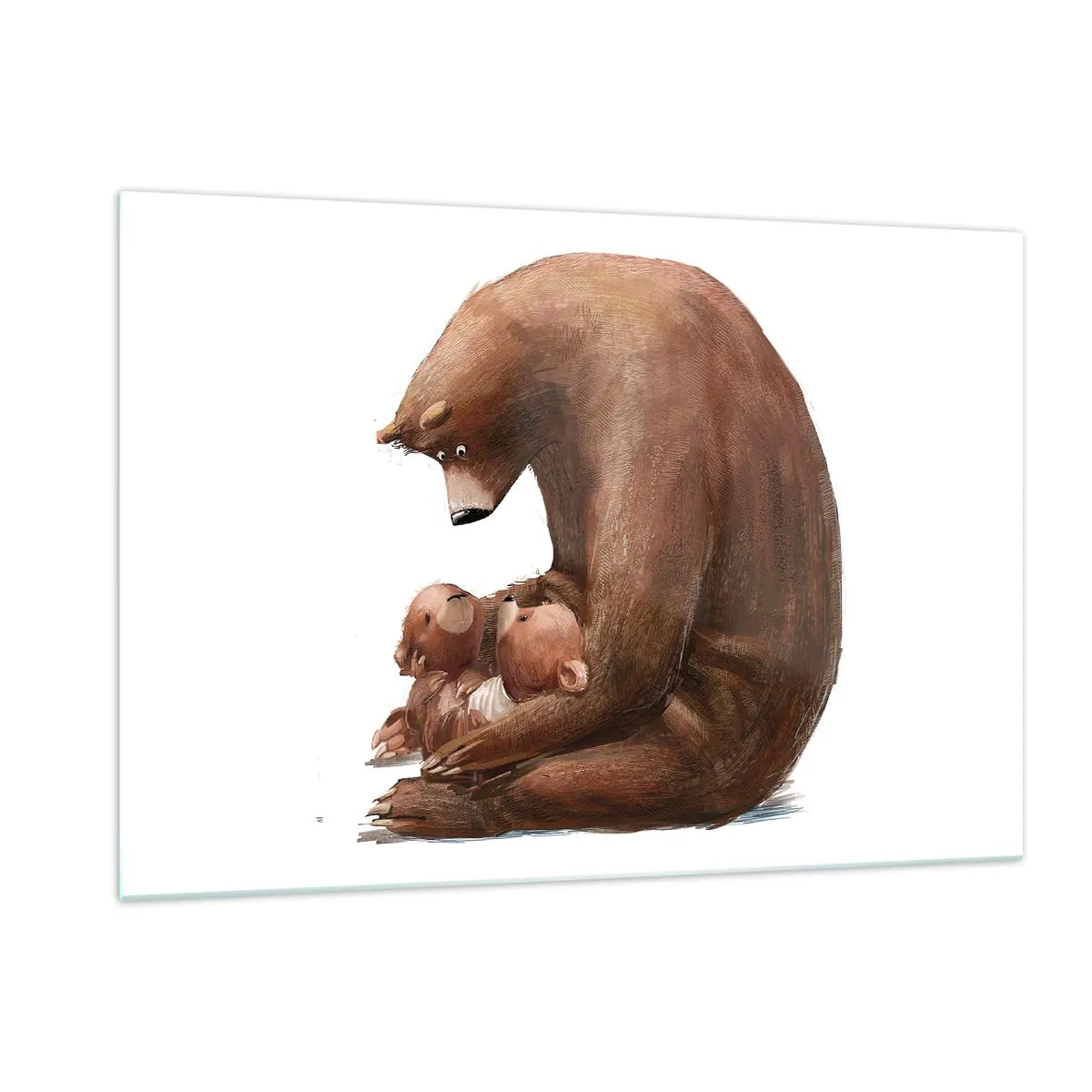 Glasbild - Bild auf glas - Eine Bärenmutter umarmt zwei kleine Bärenjungen - 120x80cm - Süße Träume, Kinder - Moderne Wanddekoration für Wohnzimmer und Schlafzimmer ARTTOR