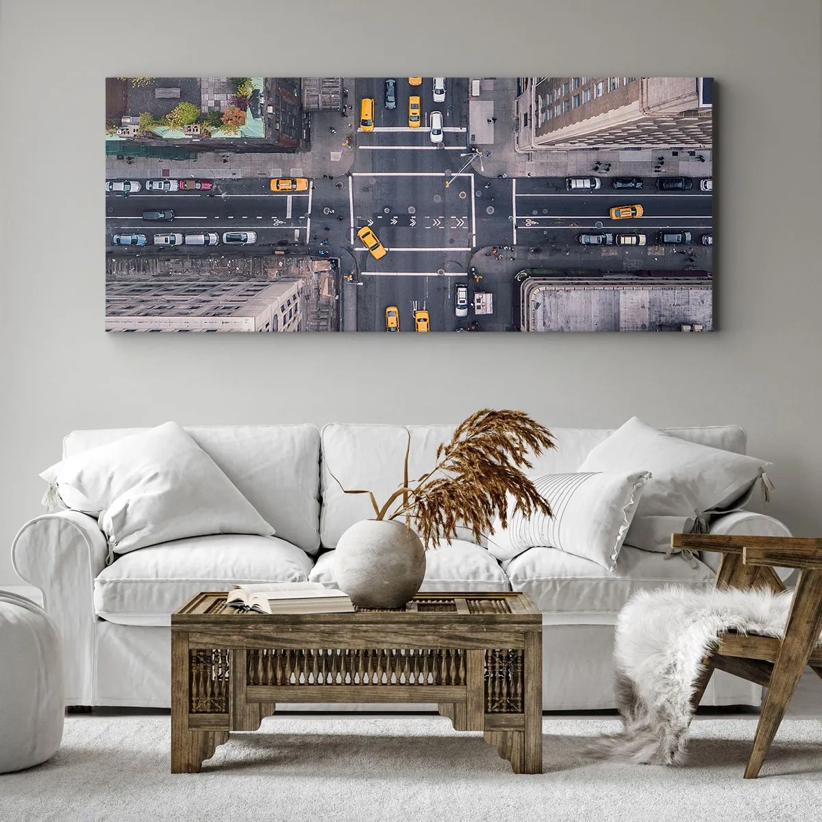Bild auf Leinwand - Leinwandbild - Luftaufnahme einer belebten Stadtstraße - 160x50cm - Eine einfache Wahl - Moderne Wanddekoration für Wohnzimmer und Schlafzimmer ARTTOR