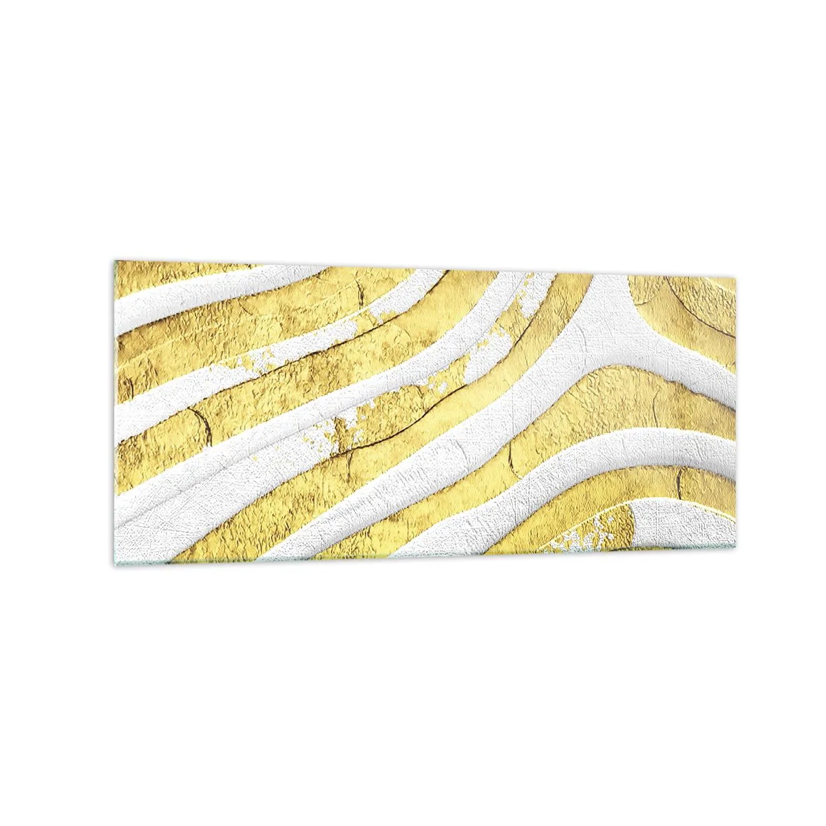 Glasbild - Bild auf glas - Gold- und Weiß-abstrakte Linien in einer 3D-Textur - 120x50cm - Komposition in Weiß und Gold - Moderne Wanddekoration für Wohnzimmer und Schlafzimmer ARTTOR