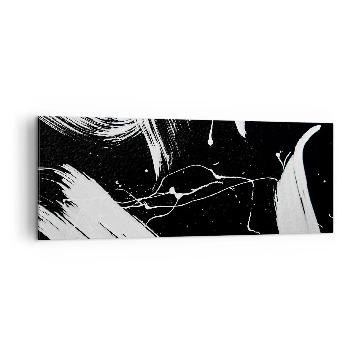 Bild auf Leinwand - Leinwandbild - Abstrakte weiße Striche auf schwarzem Hintergrund - 140x50cm - Dunkelheit durchbrechen - Moderne Wanddekoration für Wohnzimmer und Schlafzimmer ARTTOR