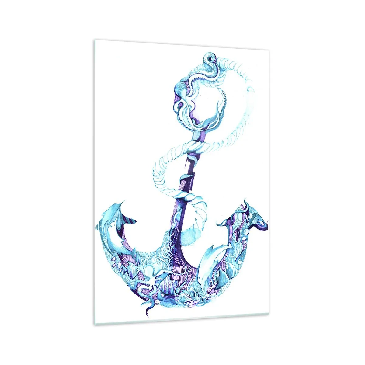 Glasbild - Bild auf glas - Abstrakter Anker in Blautönen mit nautischen Details - 70x100cm - Der Vertraute der Geheimnisse des Meeres - Moderne Wanddekoration für Wohnzimmer und Schlafzimmer ARTTOR