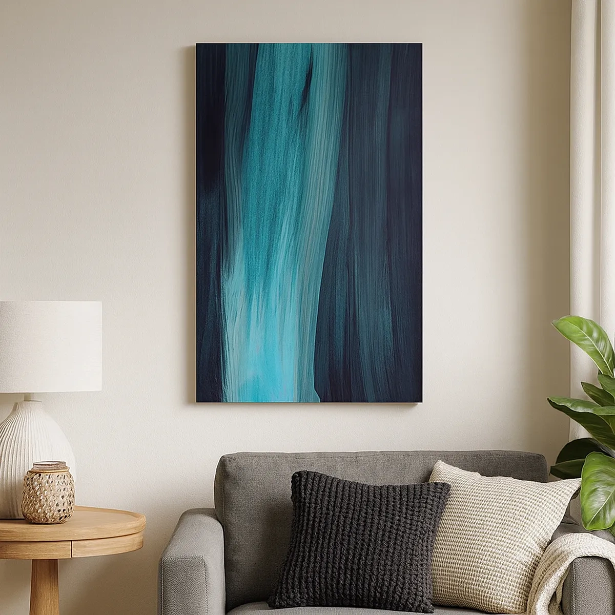 Bild auf Leinwand - Leinwandbild - Dezente abstrakte Wellen in dunklen Blautönen - 50x70cm - Gehen Sie mit dem Strom - Moderne Wanddekoration für Wohnzimmer und Schlafzimmer ARTTOR