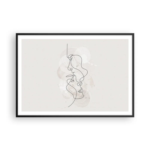Poster in einem schwarzem Rahmen - Abstrakte Umrisse zweier Gesichter auf hellem Hintergrund - 100x70cm - Verstrickt in eine Umarmung - Moderne Wanddekoration für Wohnzimmer und Schlafzimmer ARTTOR