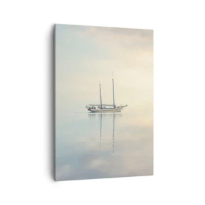 Bild auf Leinwand - Leinwandbild - Ein Boot auf ruhiger See in sanftem Licht - 50x70cm - Im Meer der Stille - Moderne Wanddekoration für Wohnzimmer und Schlafzimmer ARTTOR