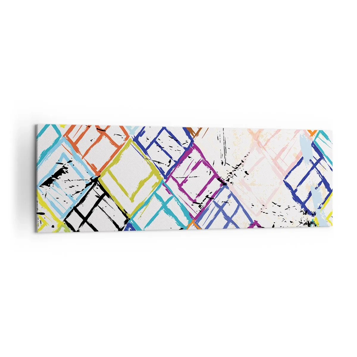 Bild auf Leinwand - Leinwandbild - Bunte Abstraktion mit geometrischen Formen auf weißem Hintergrund - 160x50cm - Zellen zu vermieten - Moderne Wanddekoration für Wohnzimmer und Schlafzimmer ARTTOR