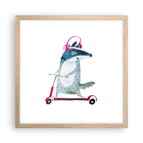 Poster in einem Rahmen aus heller Eiche - Dachsfreude - 40x40 cm