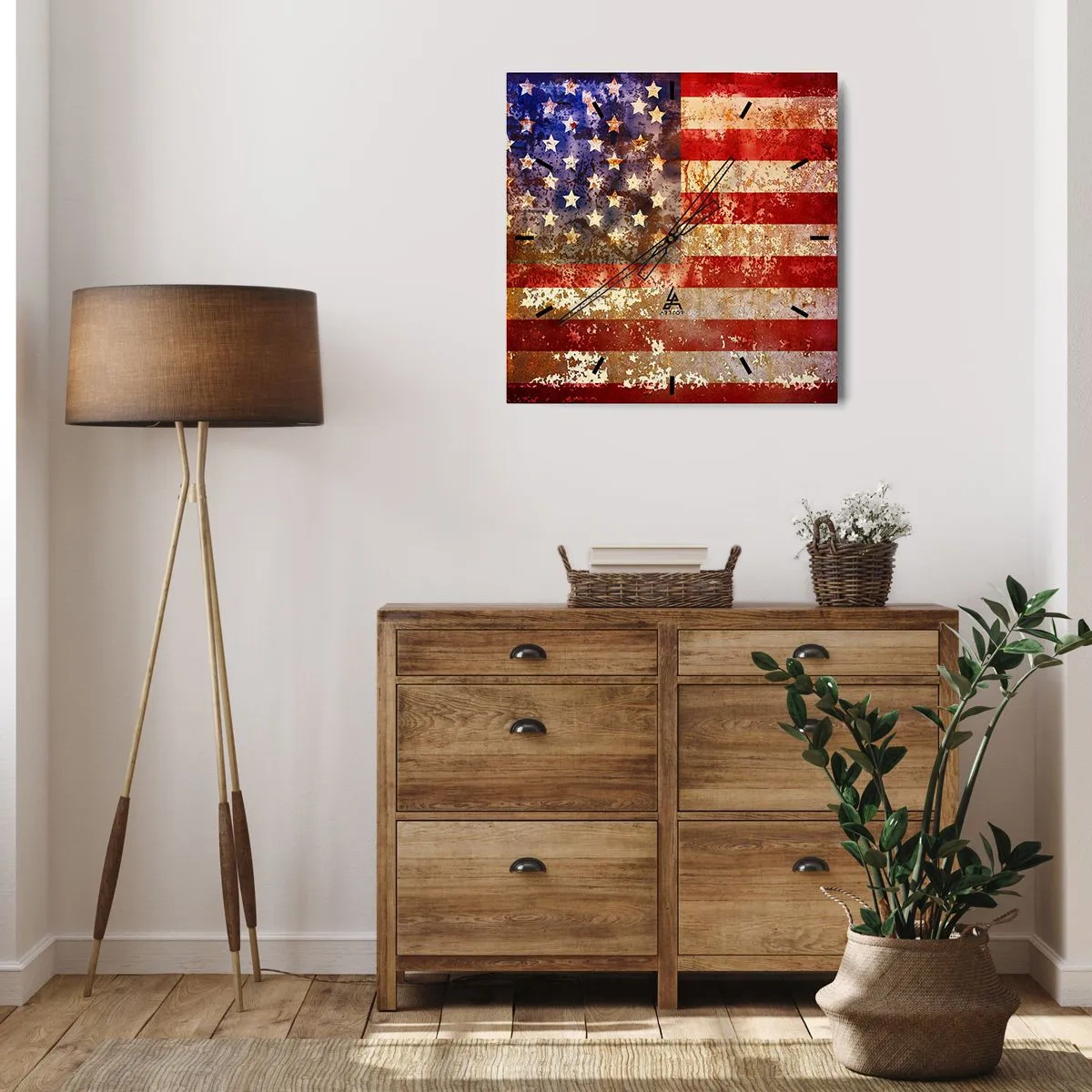 Wanduhr - Glasuhr - Stilisierte US-Flagge mit gealtertem Effekt - 30x30cm - Ruhm verblasst nicht - Moderne Wanddekoration für Wohnzimmer und Schlafzimmer ARTTOR