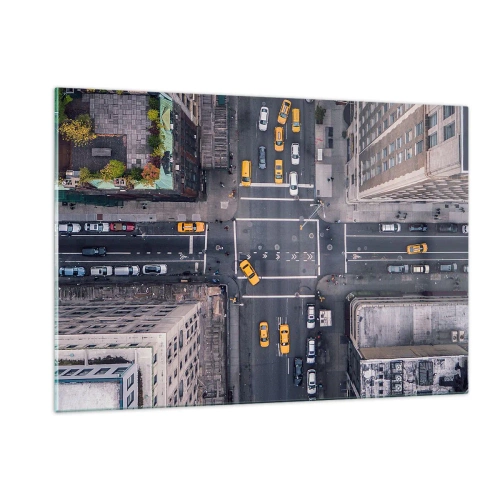 Glasbild - Bild auf glas - Luftaufnahme einer belebten Kreuzung in der Stadt - 120x80cm - Eine einfache Wahl - Moderne Wanddekoration für Wohnzimmer und Schlafzimmer ARTTOR