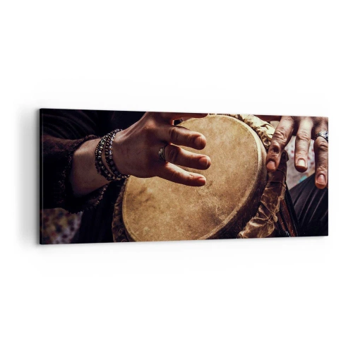 Bild auf Leinwand - Leinwandbild - Hände spielen eine traditionelle Djembe-Trommel - 120x50cm - Im Rhythmus des Herzens - Moderne Wanddekoration für Wohnzimmer und Schlafzimmer ARTTOR