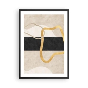 Poster in einem schwarzem Rahmen - Abstrakte Komposition mit Schwarz, Gold und neutralem Hintergrund - 50x70cm - Schleifenformen - Moderne Wanddekoration für Wohnzimmer und Schlafzimmer ARTTOR