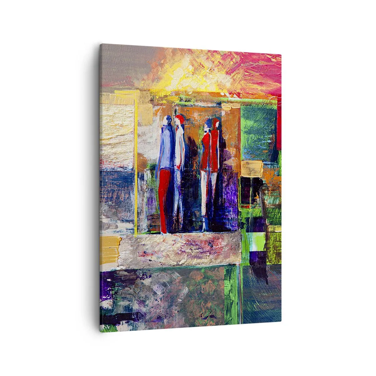 Bild auf Leinwand - Leinwandbild - Abstrakte Komposition mit Figuren und geometrischen Mustern - 50x70cm - Beziehungen und Emotionen - Moderne Wanddekoration für Wohnzimmer und Schlafzimmer ARTTOR