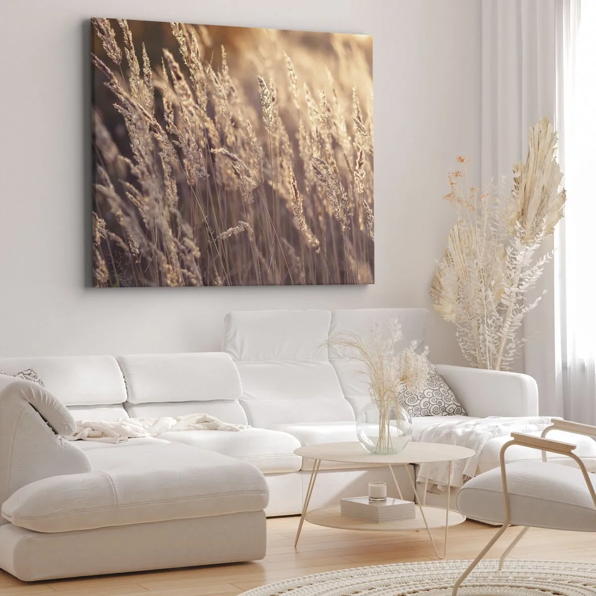 Bild auf Leinwand - Leinwandbild - Goldene Gräser vor dem Hintergrund der untergehenden Sonne - 70x50cm - Bereit, den Herbst willkommen zu heißen - Moderne Wanddekoration für Wohnzimmer und Schlafzimmer ARTTOR