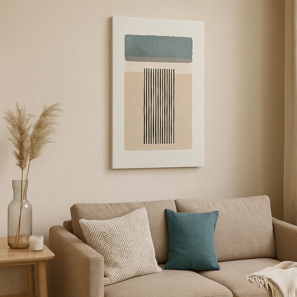Bild auf Leinwand - Leinwandbild - Minimalistische geometrische Formen in Beige- und Grüntönen - 50x70cm - Alles ist in Ordnung - Moderne Wanddekoration für Wohnzimmer und Schlafzimmer ARTTOR