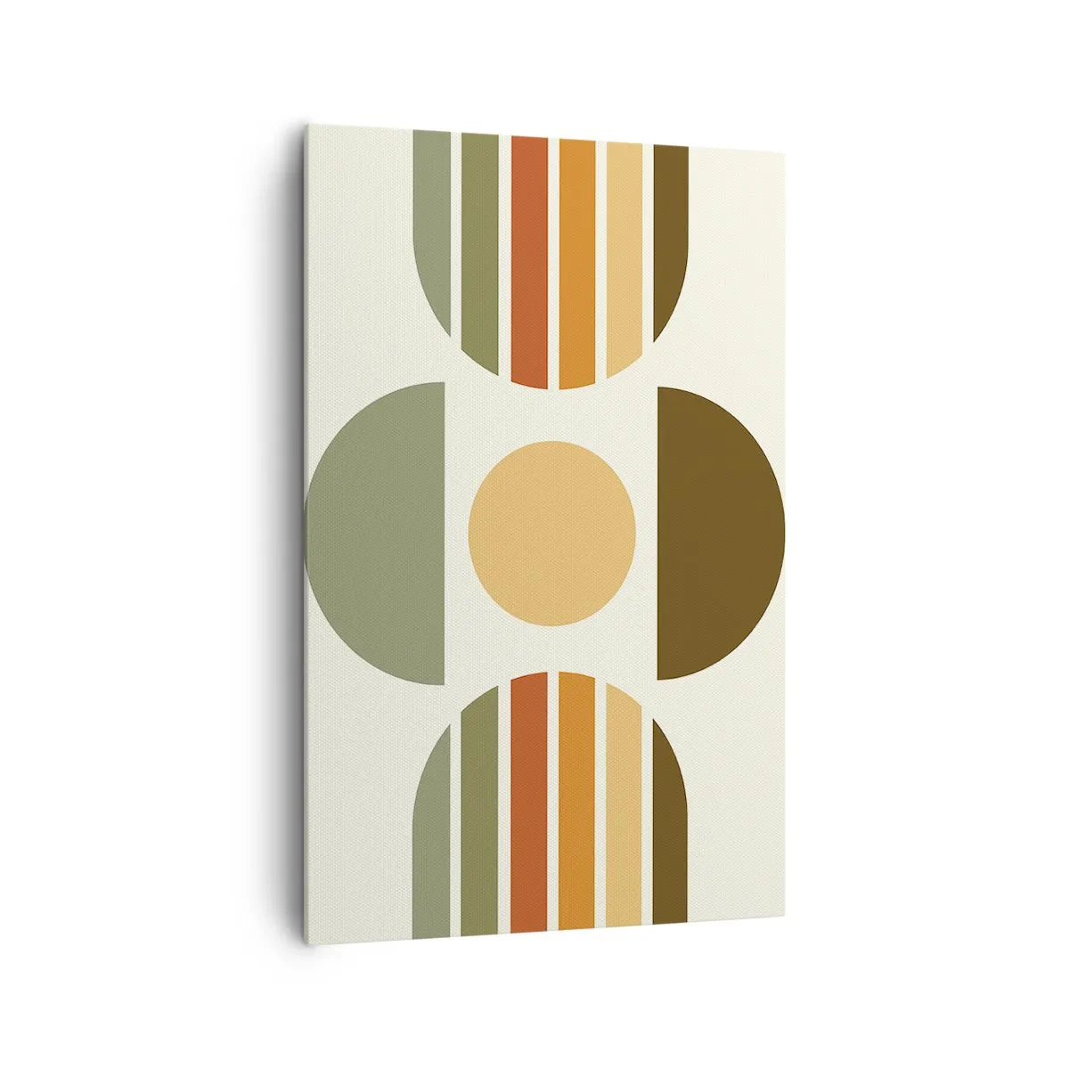 Bild auf Leinwand - Leinwandbild - Geometrische Komposition mit Halbkreisen und Streifen in Erdtönen - 80x120cm - In Erdtönen - Moderne Wanddekoration für Wohnzimmer und Schlafzimmer ARTTOR