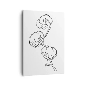 Bild auf Leinwand - Leinwandbild - Ein zarter Umriss eines Baumwollzweigs auf weißem Hintergrund - 50x70cm - Baumwolldaunen - Moderne Wanddekoration für Wohnzimmer und Schlafzimmer ARTTOR