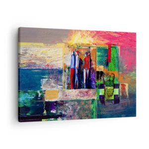 Bild auf Leinwand - Leinwandbild - Abstrakte Komposition mit Figuren und geometrischen Mustern - 70x50cm - Beziehungen und Emotionen - Moderne Wanddekoration für Wohnzimmer und Schlafzimmer ARTTOR