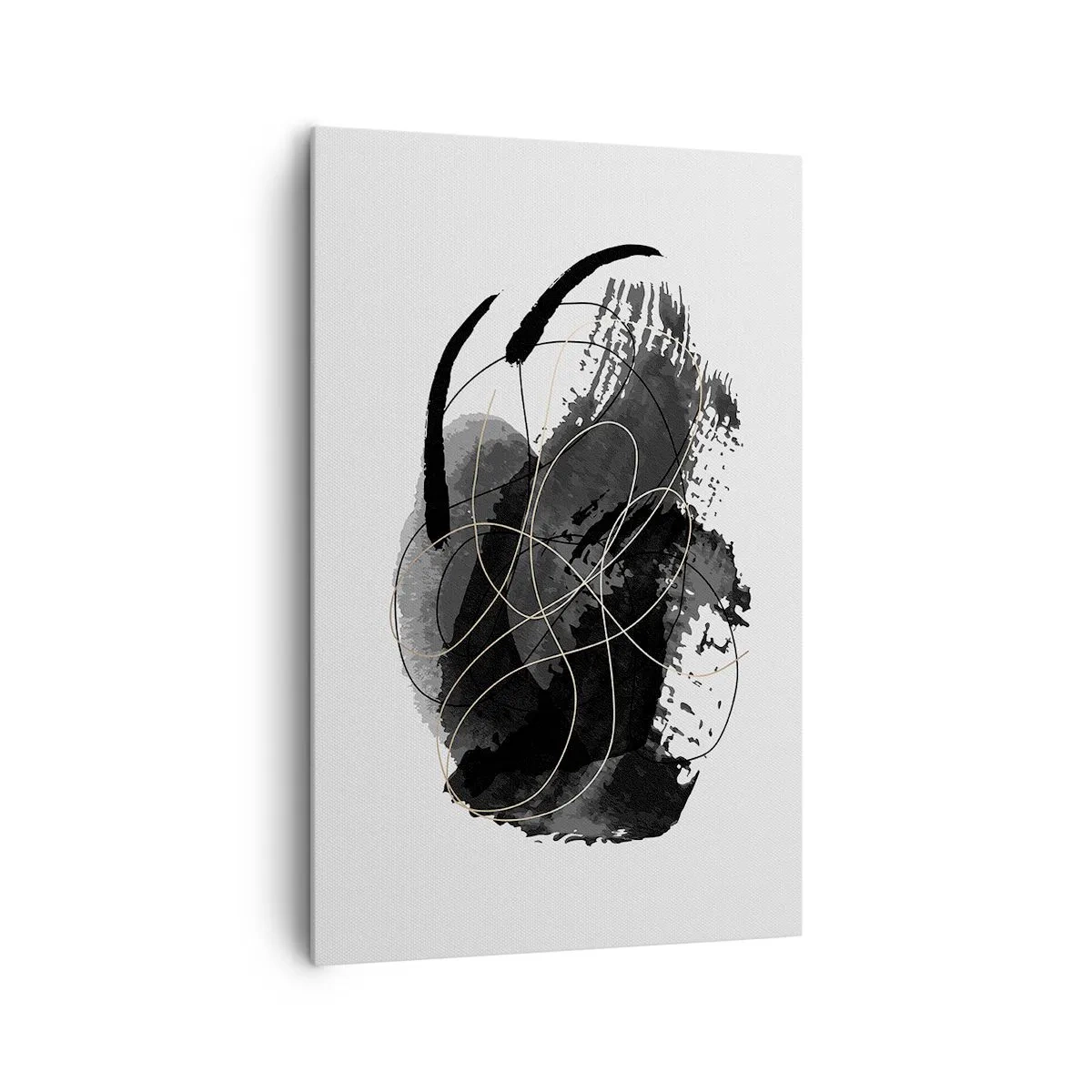 Bild auf Leinwand - Leinwandbild - Abstraktion in Schwarz und Gold auf weißem Hintergrund - 80x120cm - Aus Schwarz entstanden - Moderne Wanddekoration für Wohnzimmer und Schlafzimmer ARTTOR