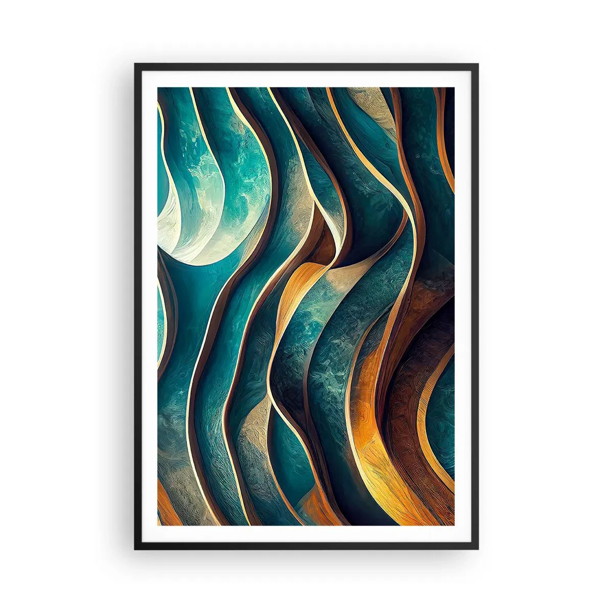 Poster in einem schwarzem Rahmen - Blaue Mäander - 70x100 cm