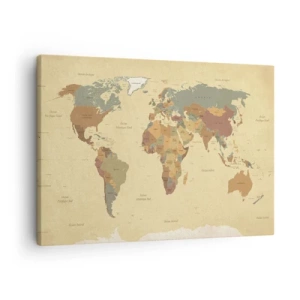 Bild auf Leinwand - Leinwandbild - Eine stilisierte Weltkarte in Beige- und Pastelltönen. - 70x50cm - Für dich - die ganze Welt - Moderne Wanddekoration für Wohnzimmer und Schlafzimmer ARTTOR