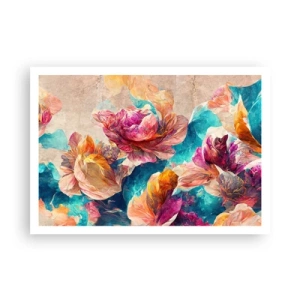 Poster - Bunte Blumen auf beigem Hintergrund - 100x70cm - Farbenpracht des Straußes - Moderne Wanddekoration für Wohnzimmer und Schlafzimmer ARTTOR