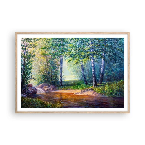 Poster in einem Rahmen aus heller Eiche - Idyllische Landschaft - 100x70 cm