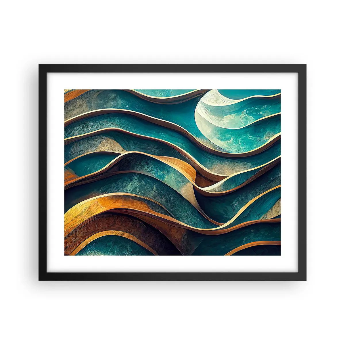 Poster in einem schwarzem Rahmen - Blaue Mäander - 50x40 cm