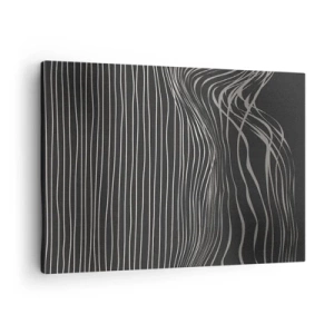 Bild auf Leinwand - Leinwandbild - Weiße Linien auf dunkelgrauem Hintergrund in abstrakter Anordnung - 70x50cm - Rhythmus und Akzent - Moderne Wanddekoration für Wohnzimmer und Schlafzimmer ARTTOR