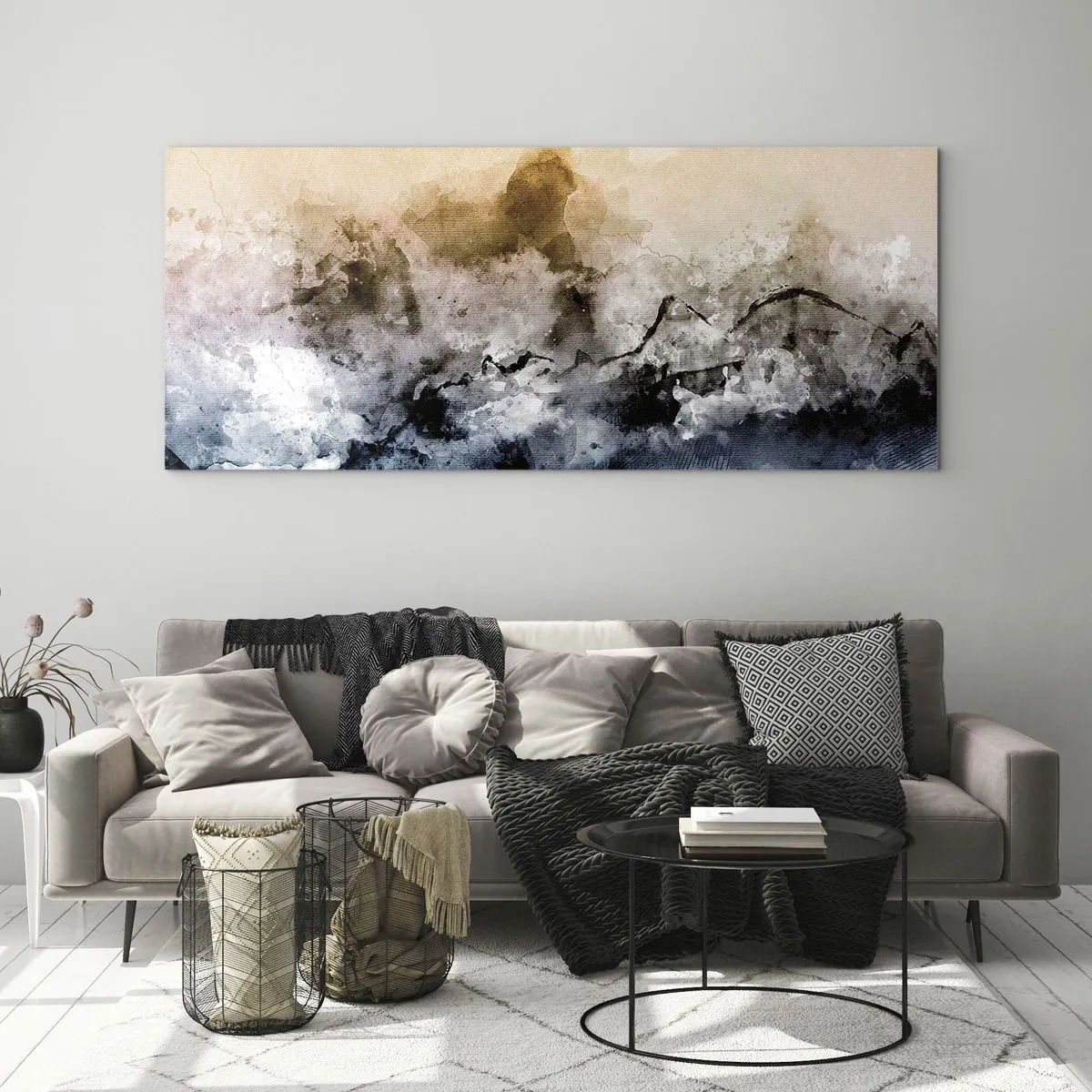 Glasbild - Bild auf glas - Abstrakte Landschaft mit Nebel und dezenten Farben - 140x50cm - In einer Nebelwolke ertrunken - Moderne Wanddekoration für Wohnzimmer und Schlafzimmer ARTTOR
