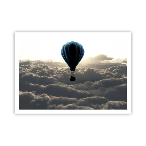 Poster - Ein Heißluftballon vor einem Himmel mit Wolken bei Sonnenuntergang - 100x70cm - Ein Wanderer über den Wolken - Moderne Wanddekoration für Wohnzimmer und Schlafzimmer ARTTOR